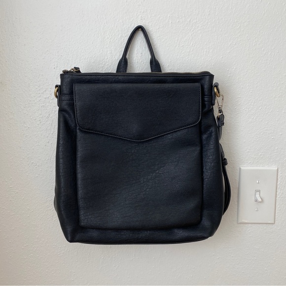 Anthropologie Antik Kraft Black Vegan Leather Convertible Backpack Diaper Bag - Picture 3 of 8